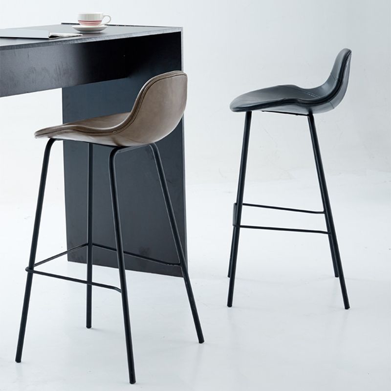 Modern Backrest Counter Stool Iron Bar Stool with Leather Cushion for Dining Room