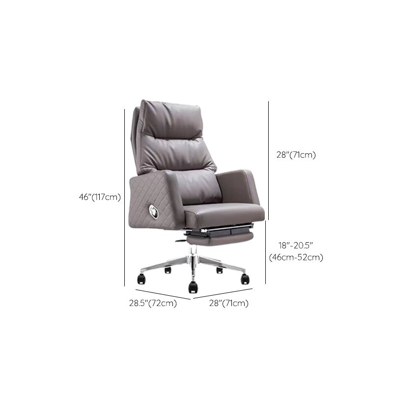 Gray Leather Managers Chair Contemporary Padded Arms Swivel Office Chair
