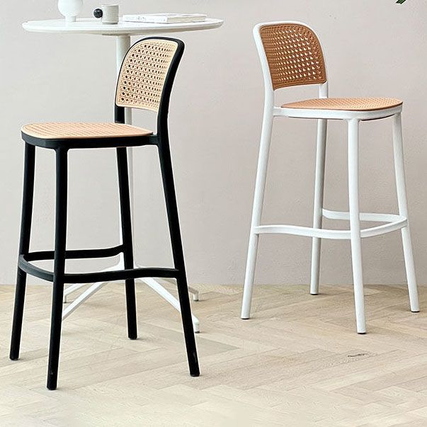 Scandinavian Armless Bar Stool Plastic Low Back Stool in White and Black