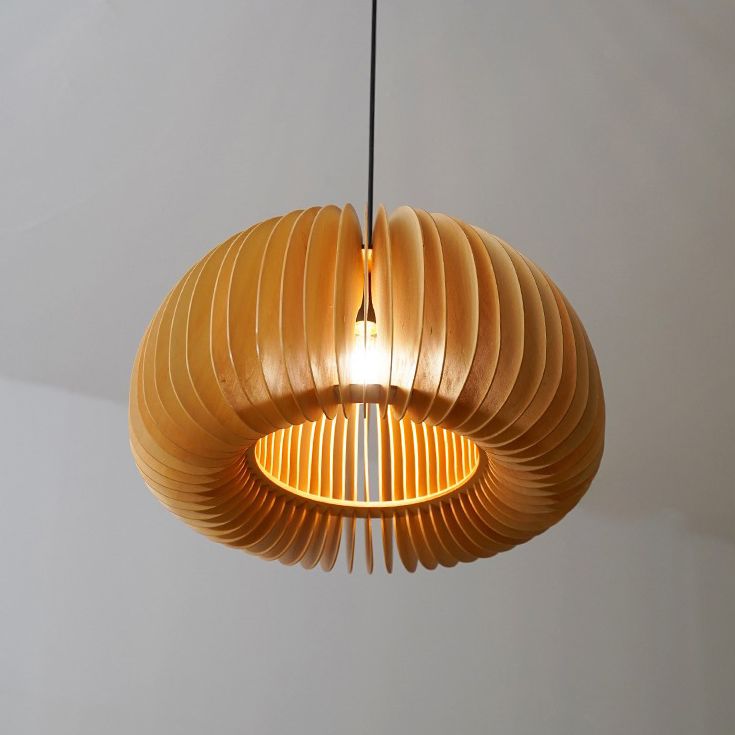 Beige Wood Slatted Hanging Light Chinese Style 1 Light  Restaurant Ceiling Pendant Lamp