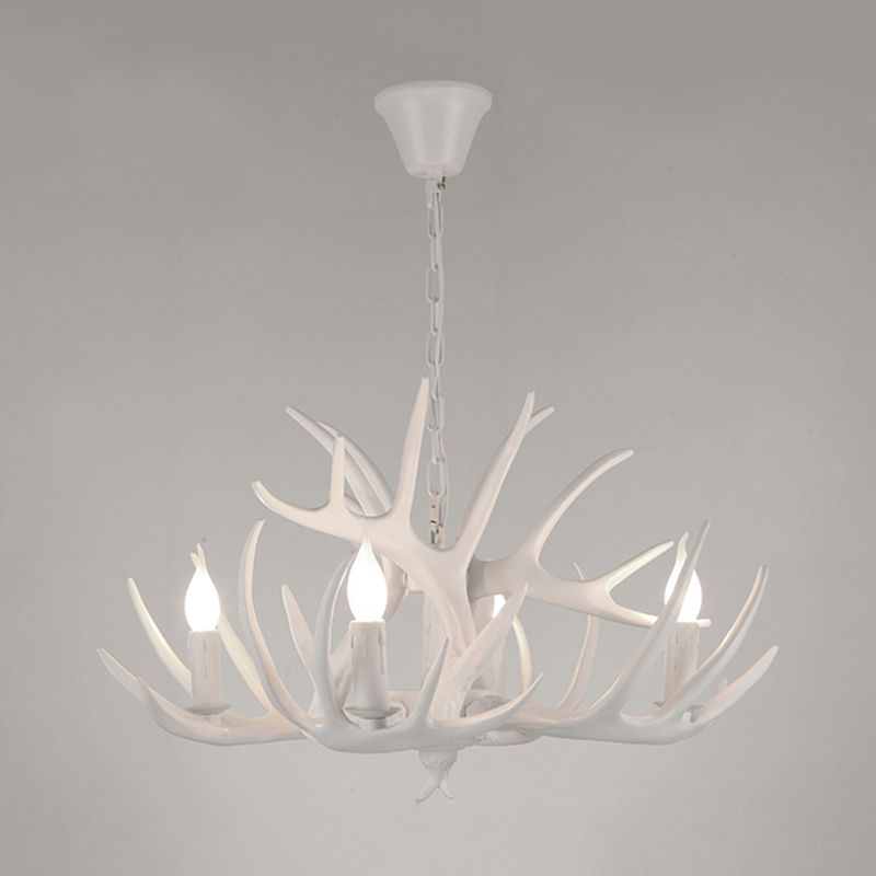 Resin Candle Suspension Light Country Style Restaurant Chandelier with Antler Deco