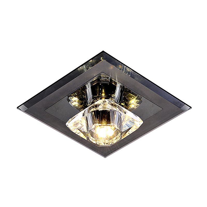 Square Flush Mount Lighting Minimalist Tan/Black Crystal LED Corridor Ceiling Lamp in Warm/White Light
