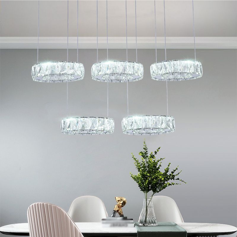 Crystal Circle Hanging Light Contemporary Kitchen Island Lighting for Dining Room