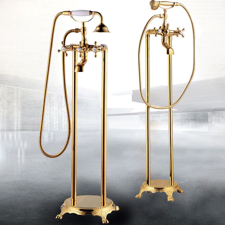 Traditional Floor Mounted Copper Freestanding Tub Filler Spray Gun Tub Filler Trim