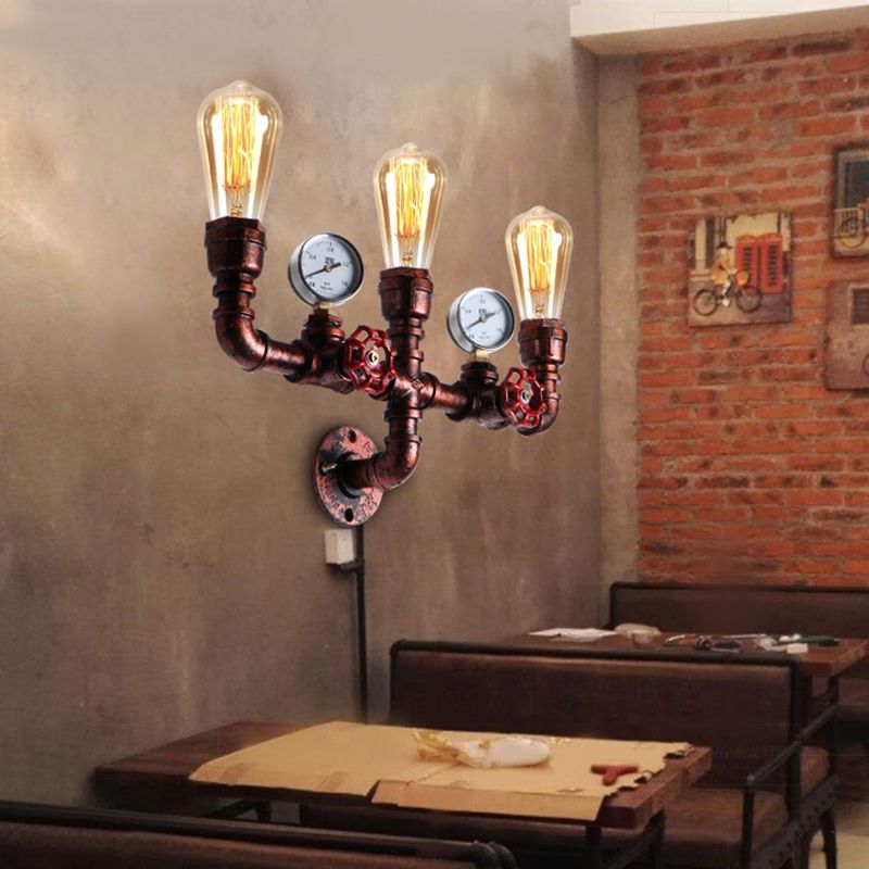 Industrial Loft Vintage Conduit Wall Light Sconces Wrought Iron Wall Mounted Light for Bar