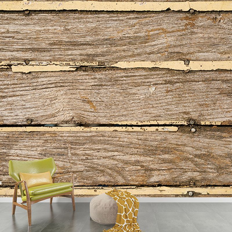 Industrial Style Wood Texture Mural Mildew Resistant for Living Room