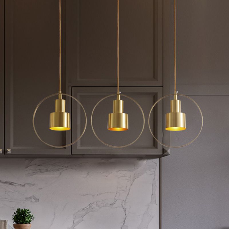 1-licht 2-laags Tube Down Lighting Colonial Brass Finish Metallic Hanging Lamp Kit met ring