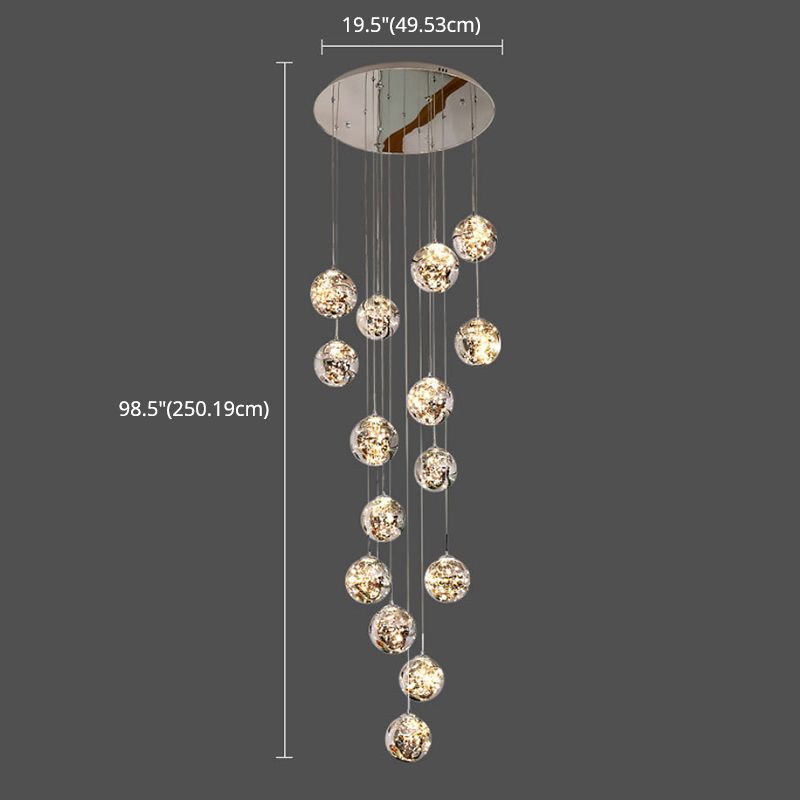Moderno lampada sospesa sferica a pendente a pendente a 15 luci a 15 luci con tonalità di vetro per le scale