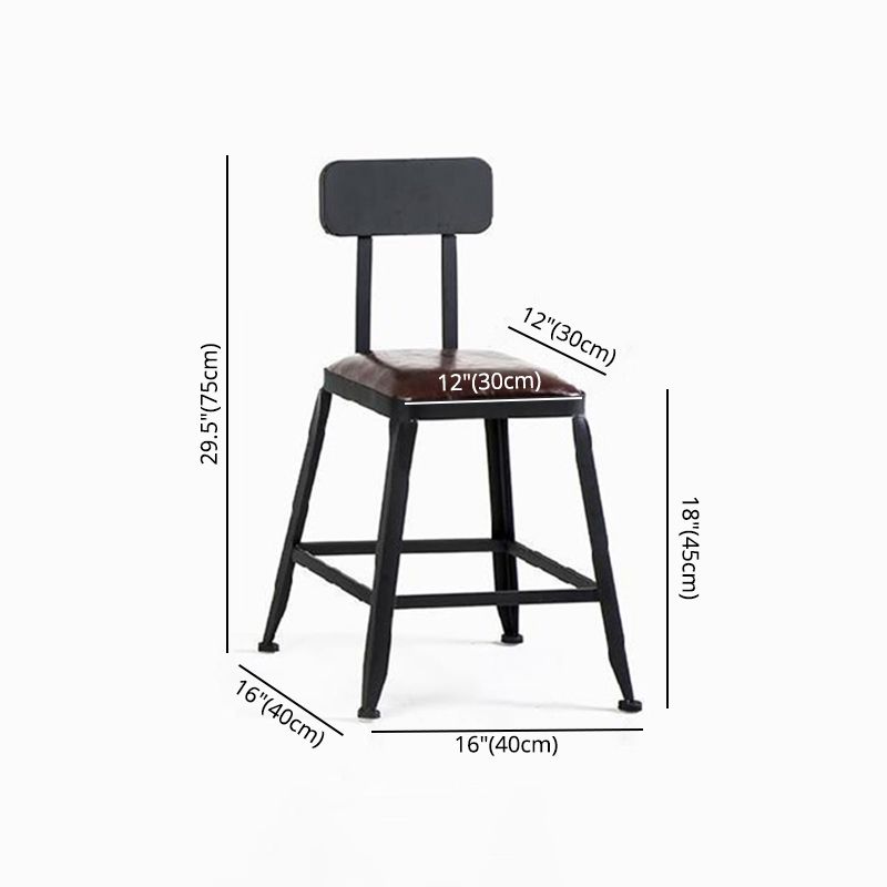 Industrial Brown Leather Bar Stools Square Stool with Metal Base