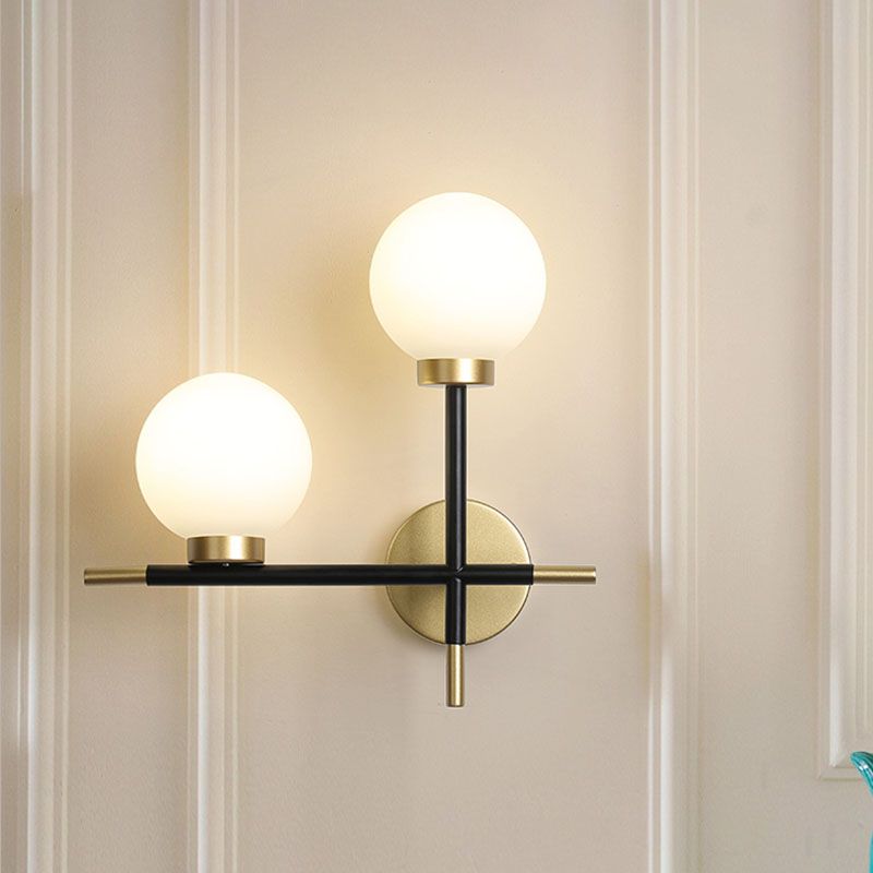 Globe Sconce Light Fixture Simplicity Style Glass Bedroom Wall Sconce Lighting in Gold-Black