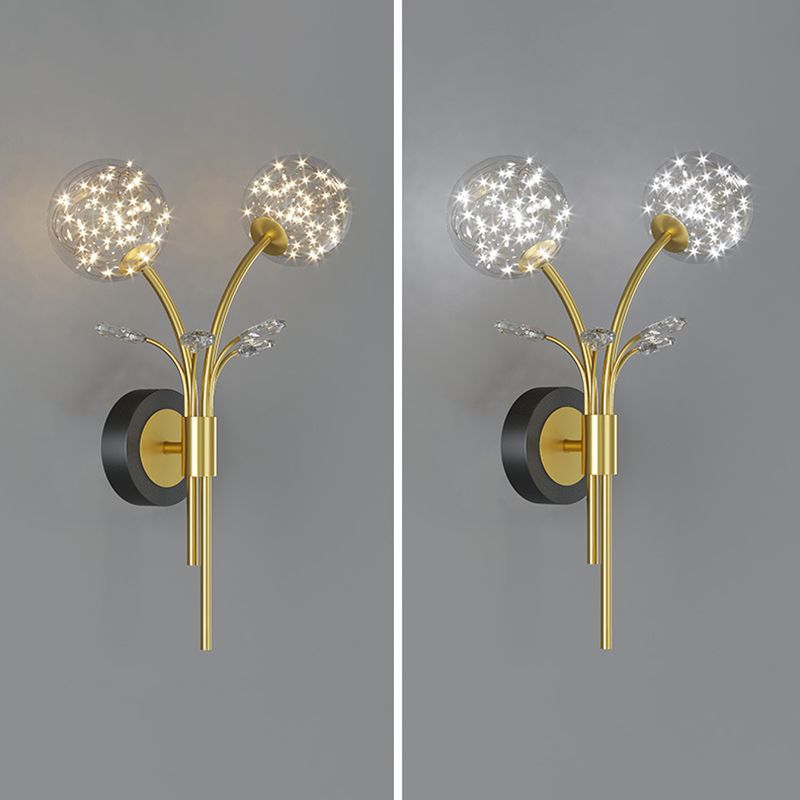 Modern Style Spherical Shape Wall Sconce Glass 2 Light Sconces for Bedroom