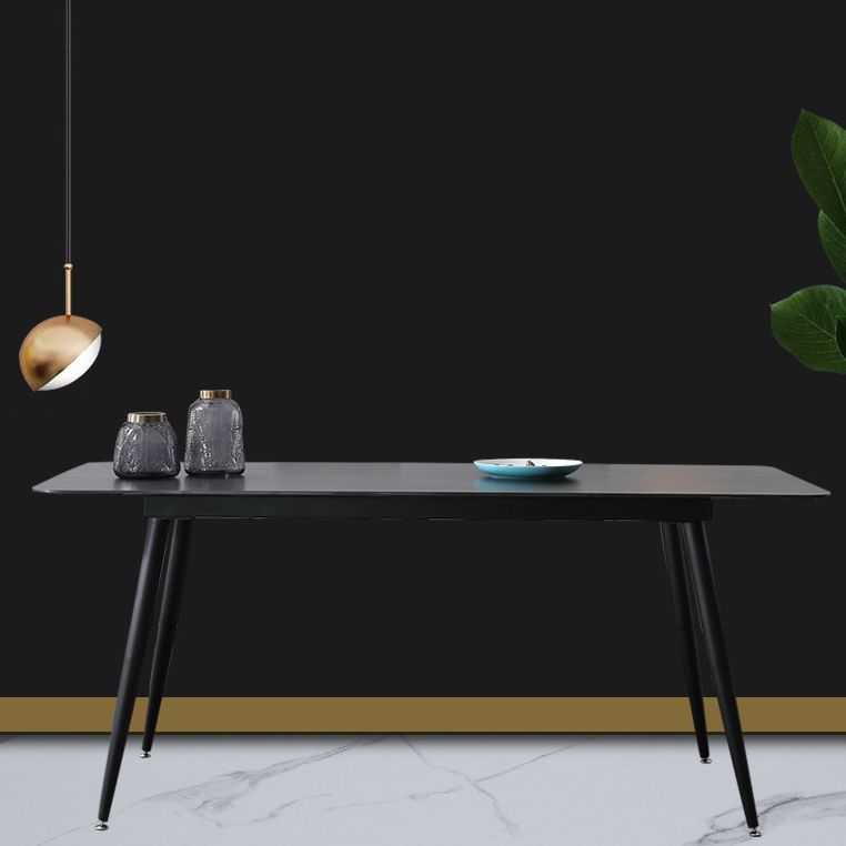 Modern Rectangle Dining Table Sintered Stone Dining Table with 4 Black Legs for Home Kitchen Dinner