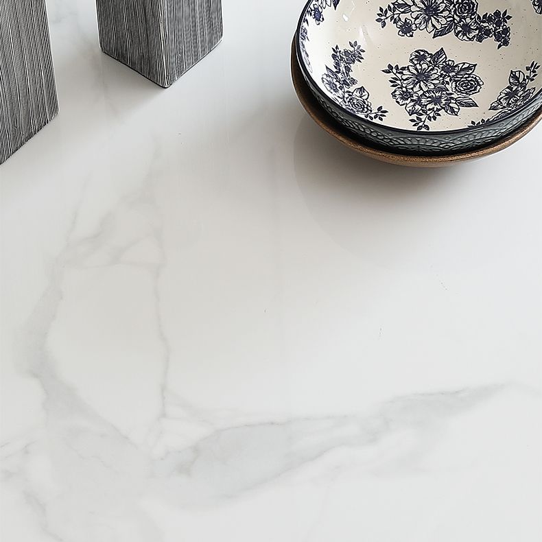 Sintered Stone Top Rectangle Table in White Kitchen Table with Wooden 4 Legs