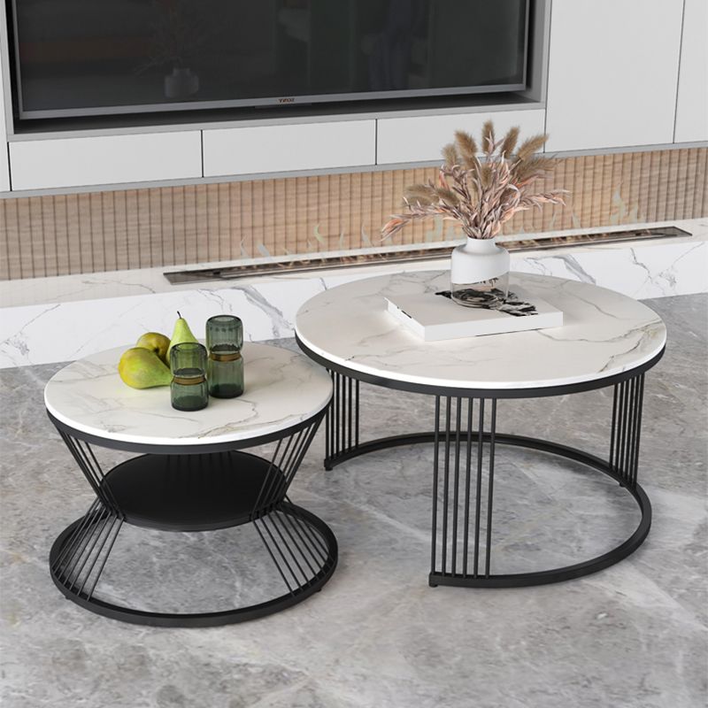 Slate Coffee Table Round Nesting Coffee Table Set for Living Room