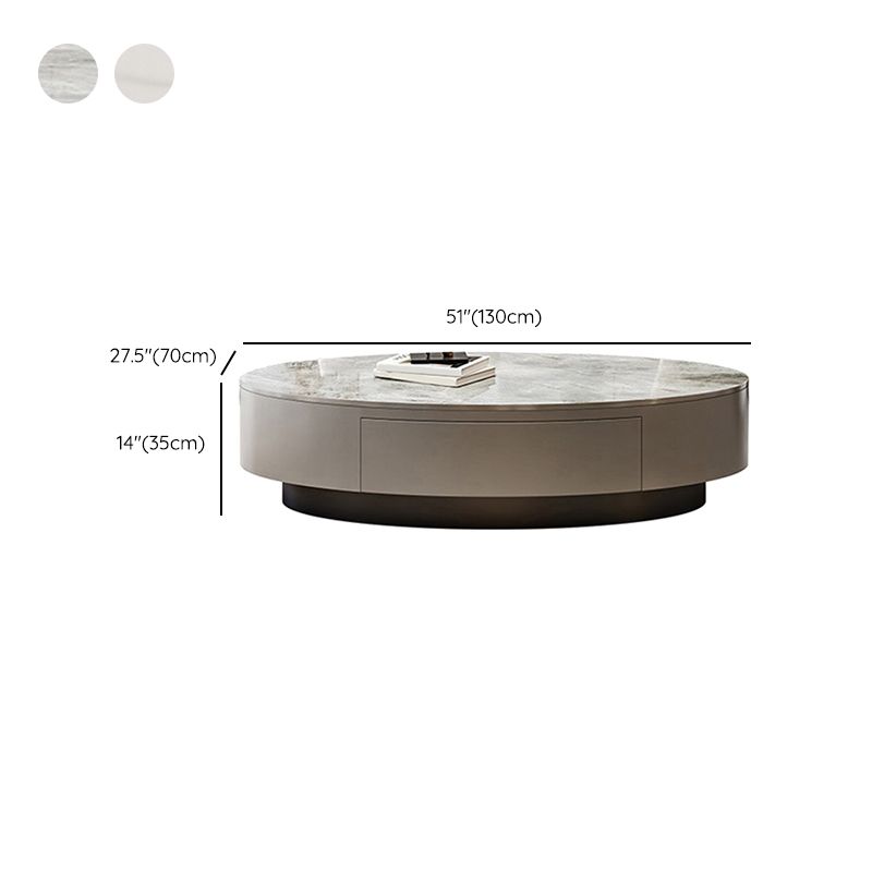 Oval Slate Coffee Table Drum Coffee Cocktail Table with Drawer
