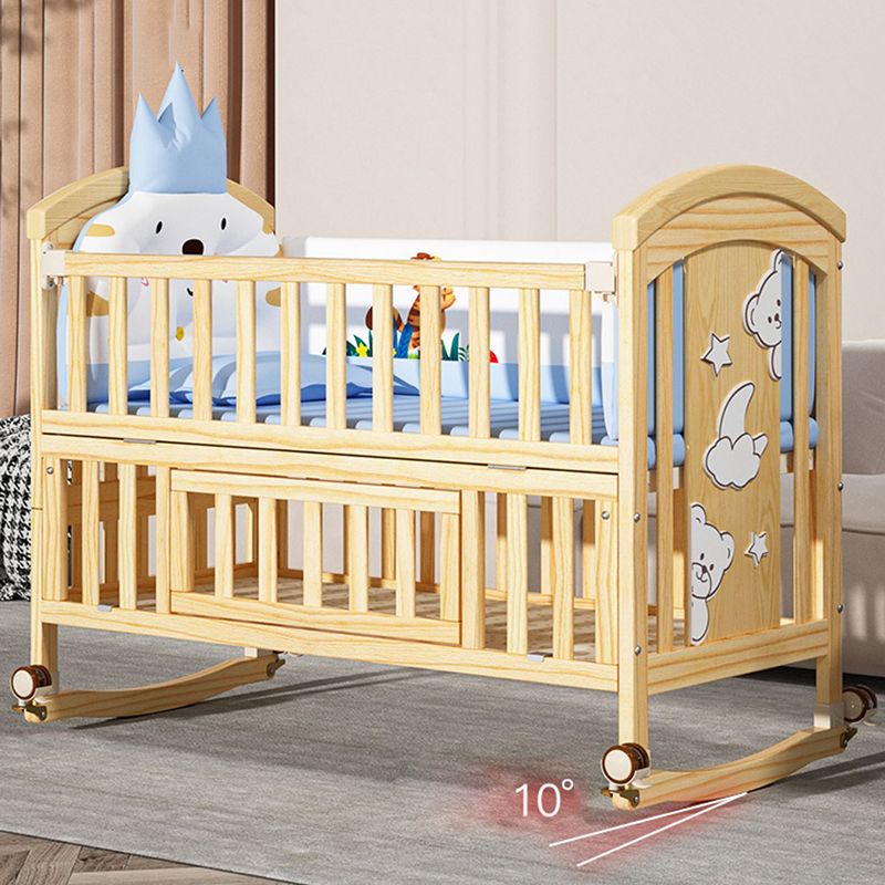 Farmhouse Wooden Baby Crib Animal Print Contrast Color Nursery Crib