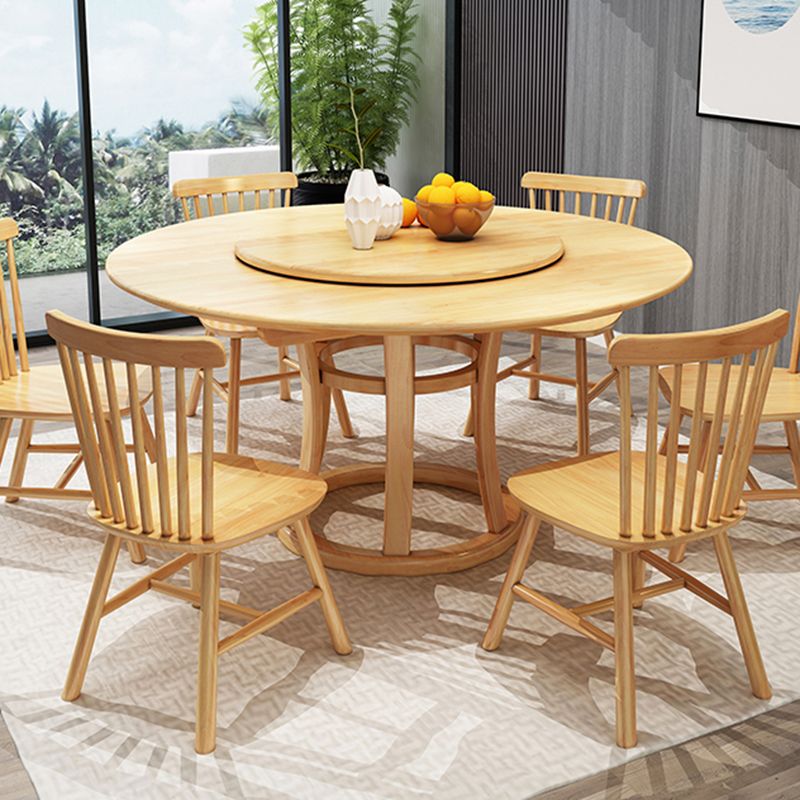 Modern Round Table Solid Wood Dining Table with Turntable for Home