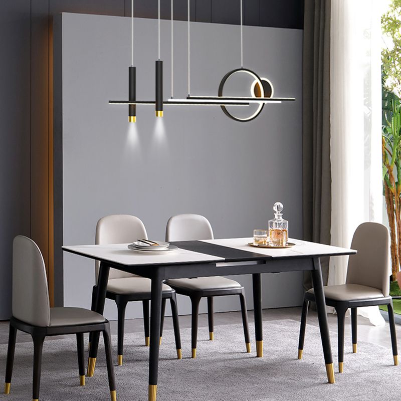 Black Restaurant LED Island Light in Modern Creative Style Wrought Iron Linear Pendant Light with Acrylic Shade