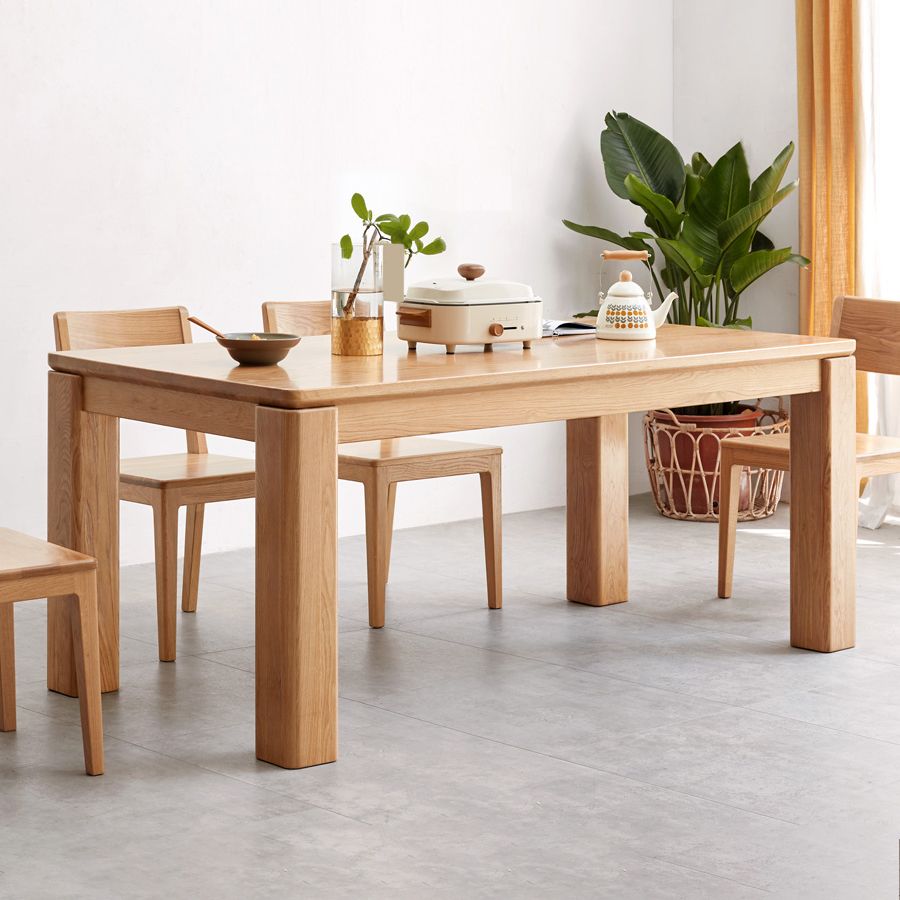 Rectangle 4 Legs Dining Table Solid Wood Dining Table in Natural and Walnut
