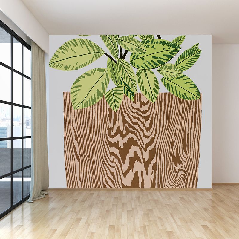 Huge Pot Plant Mural Decal Wood Non-Woven Wallpaper for Indoor Decor, Personalised