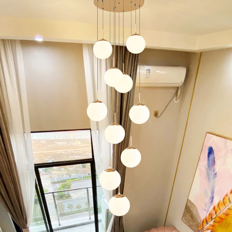 Sphere Staircase Pendant Ceiling Light Glass Modern Style Ceiling Pendant Light in Gold