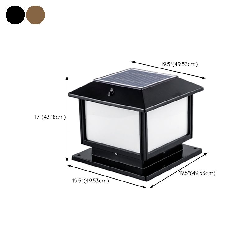 Square Solar Pillar Lamp Contemporary Metal Outdoor Waterproof Light