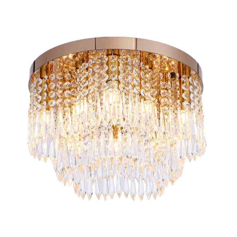 Crystal Wasserfall Flush Lampe Modernist 10-Licht Wohnzimmer-Deckenbündige Halterung in Rose Gold