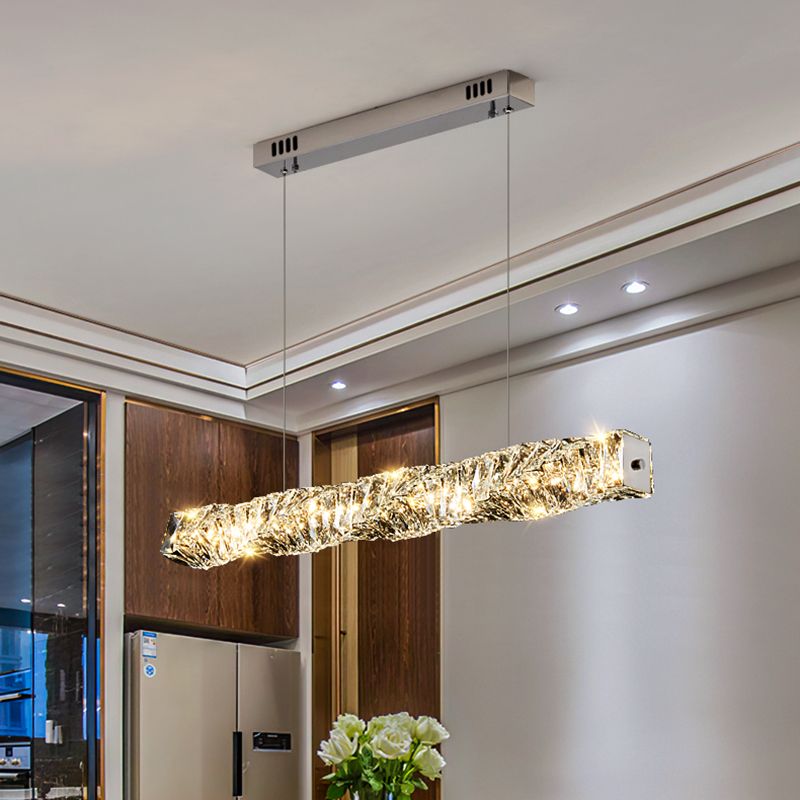 1 Light Rectangle Island Lighting Contemporary Crystal Island Lights for Kitchen