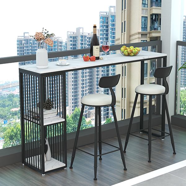 Glam Stone Bar Table Set 1/3 Pieces Rectangle Bar Table with Upholstered Stools