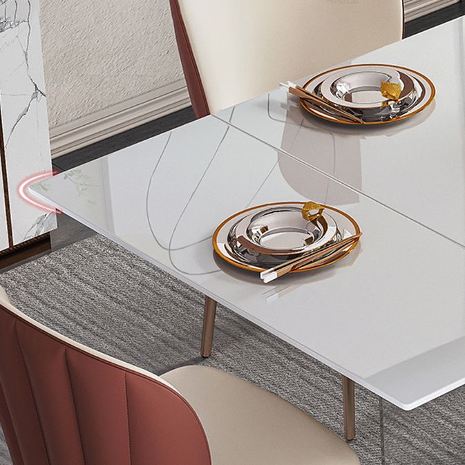 Industrial Sintered Stone Dining Table Rectangle Table with Acrylic Double Pedestal