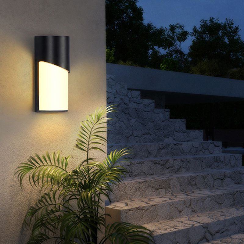 Cylindrical Outdoor Flush Mount Wall Sconce Metallic Modernist LED Wall Light in Black