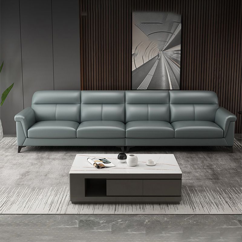 Contemporary Green Stain-Resistant Genuine Leather for Living Room Sofa