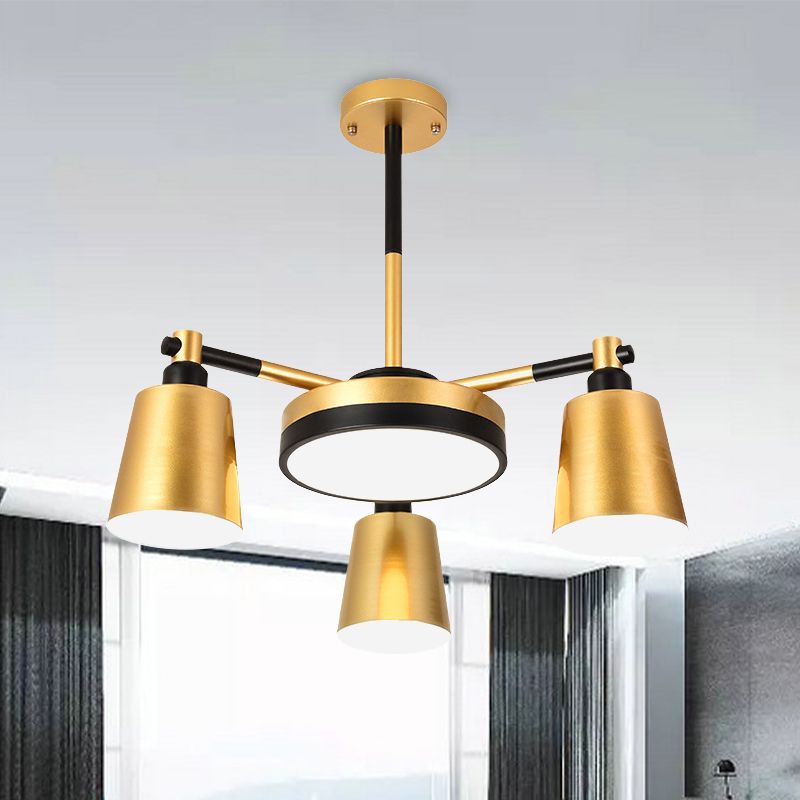 Modernist Barrel and Round Chandelier Iron 3/5/6 Lights Living Room Ceiling Hang Fixture in Gold
