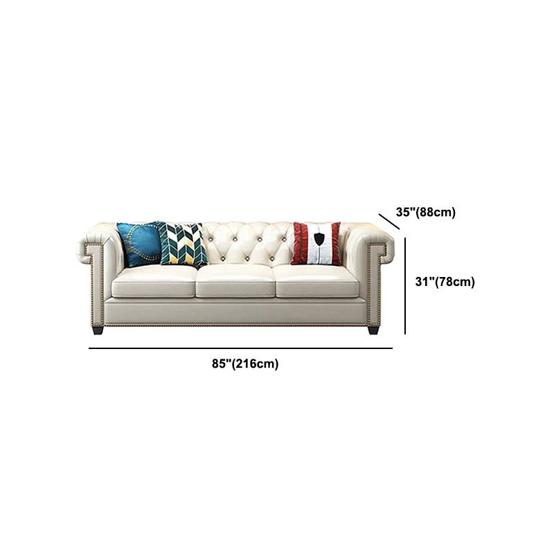 Tufted Rolled Arm Chesterfield Sofa Faux Leather Beige Cushions Sofa