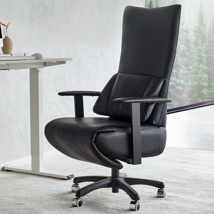 Fixed Arms Desk Chair Modern No Distressing Leather Chair with Wheels