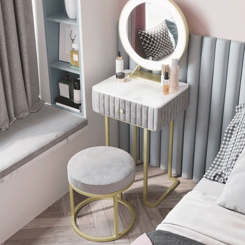 Luxury Ottoman Velvet Tear Resistant Upholstered Solid Color Round Ottoman with Metal Legs