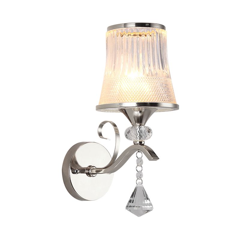 Lampada della parete a campana in vetro glassata Stile modernismo 1 illuminazione sconce cromata leggera per camera da letto