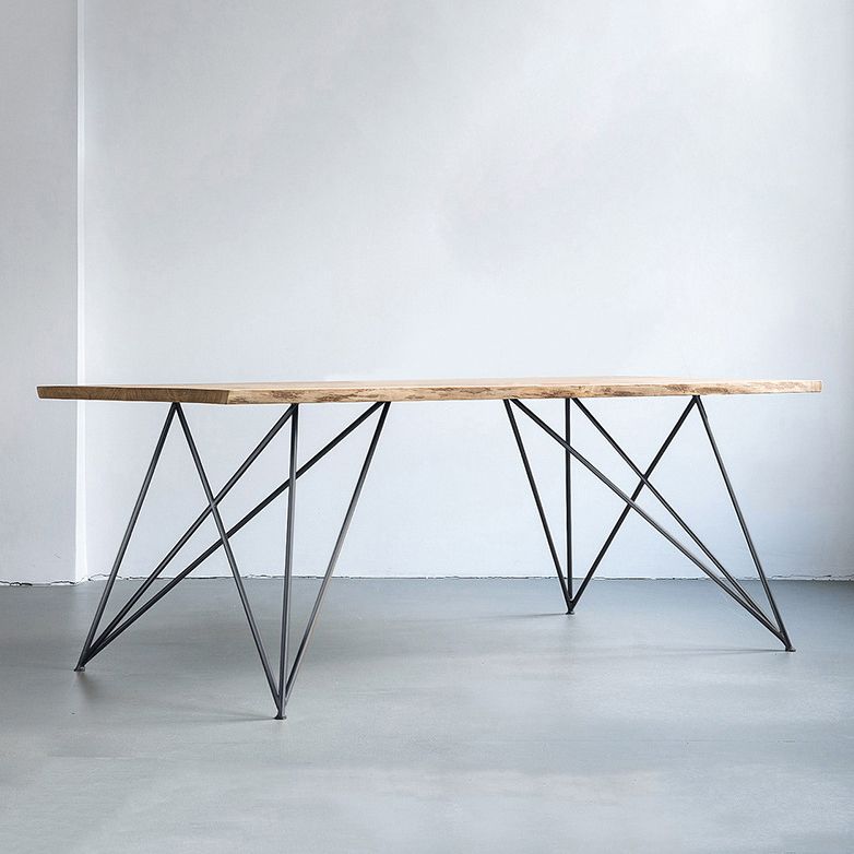 Mesa de comedor rectangular de lujo tradicional mesa de madera maciza con 4 patas de metal