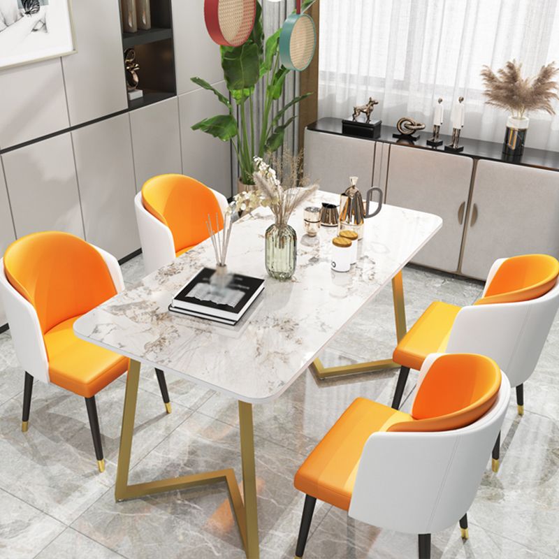 Modern Rectangle Dining Site Table Steel Double Pedestal Table with Stone Top