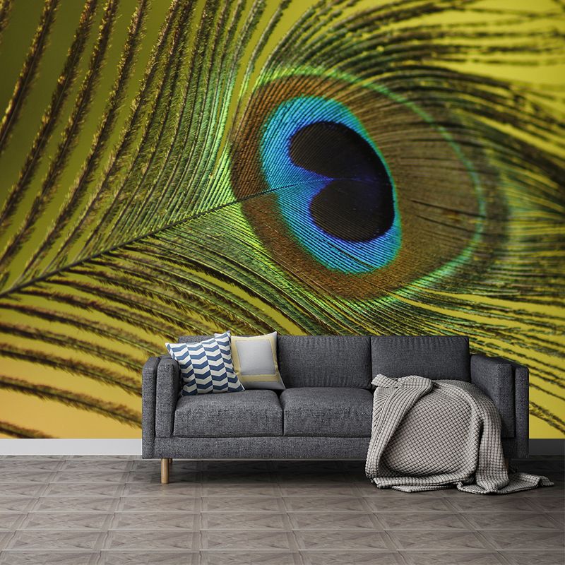 Peacock Feather Wall Mural Wallpaper Stain Resistant Wall Decor for Sleeping Room