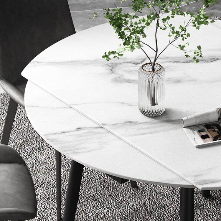 52" Extendable Round Dining Table Modern Adjustable Sintered Stone Top Table with 4 Legs