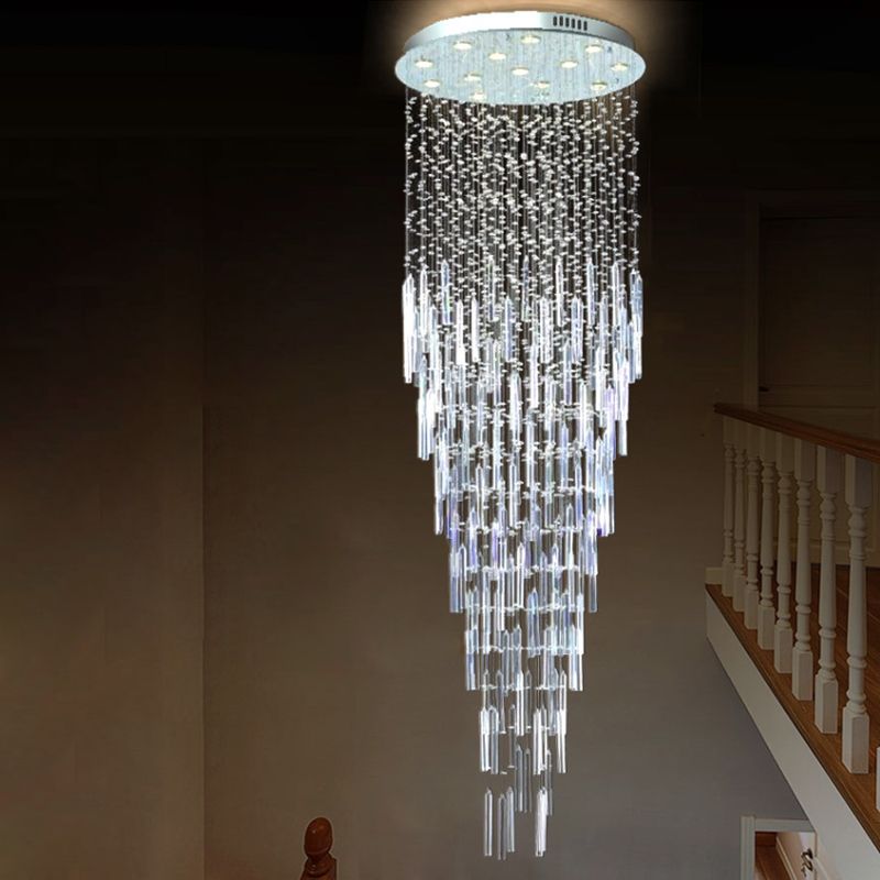 Silver Orbs and Rods Suspension Light Modern Crystal 13 Bulbs Stair Multi Pendant Chandelier
