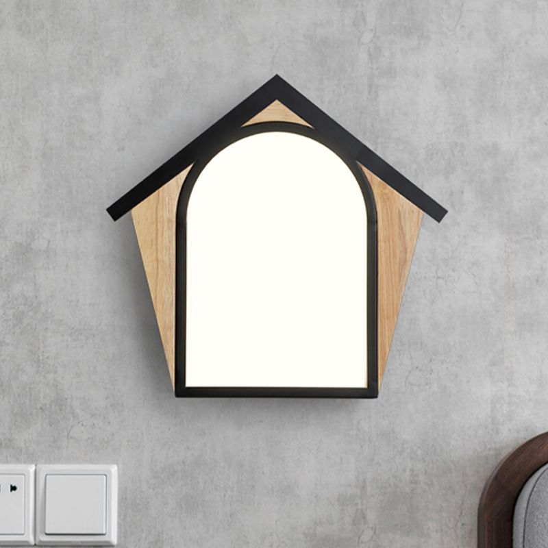 Huisvorm metalen SCONCE LIMMUTE LICHTBRIJKTE NORDELIJKE STIJL HOUT EN ZWART LED WANDWAARDERINGEN