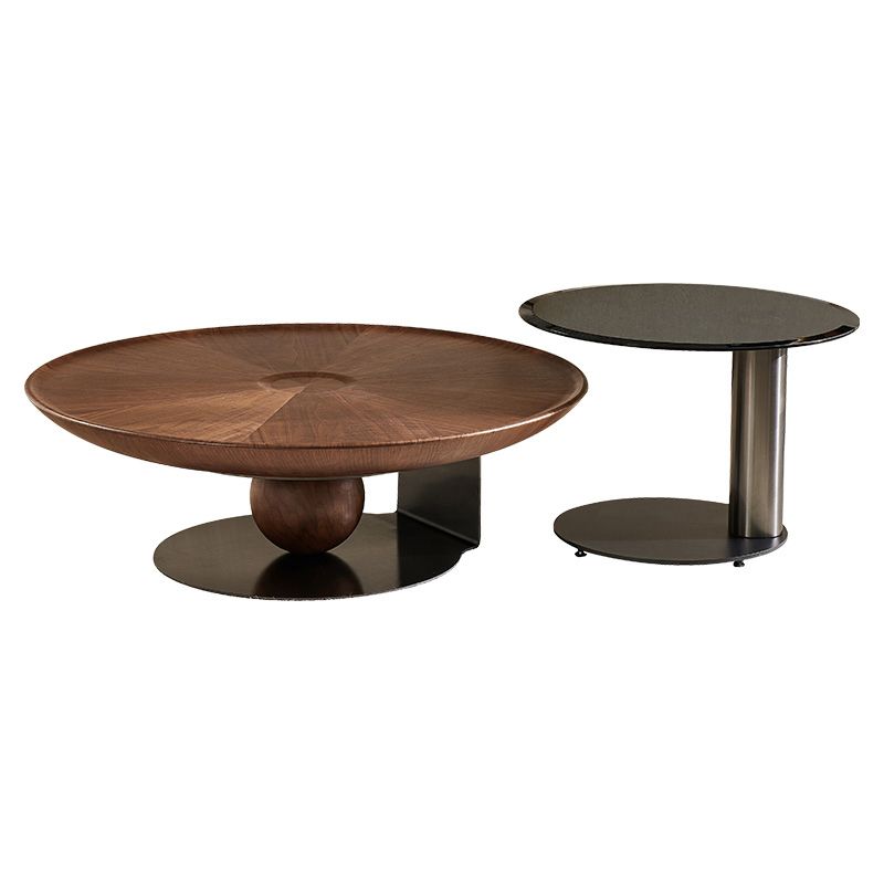 Modern Round Wood Single Coffee Table Pedestal Bunching Tables