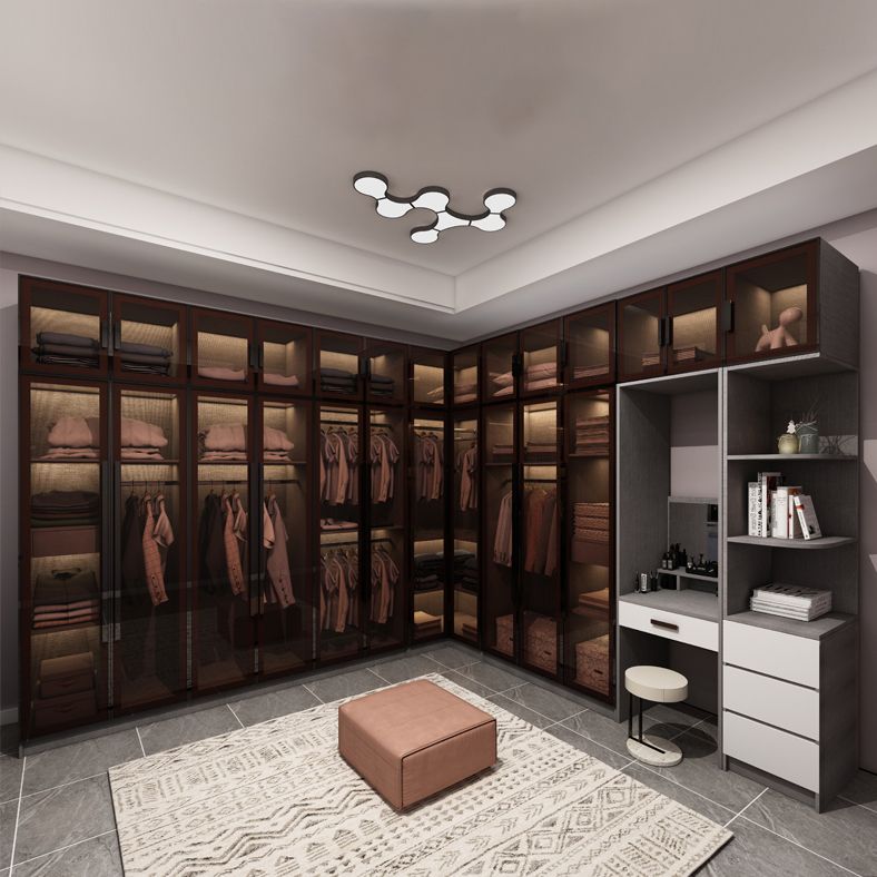 Modern Glass Hinged Doors Wardrobe Armoire Wood Frame Wardrobe with Shelves without Light