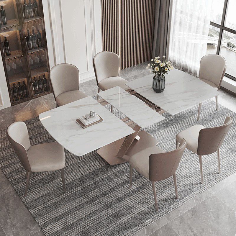 Nordic 1/2/5/6/7 Pieces Dining Set Sintered Stone Dining Table with Leather Chairs