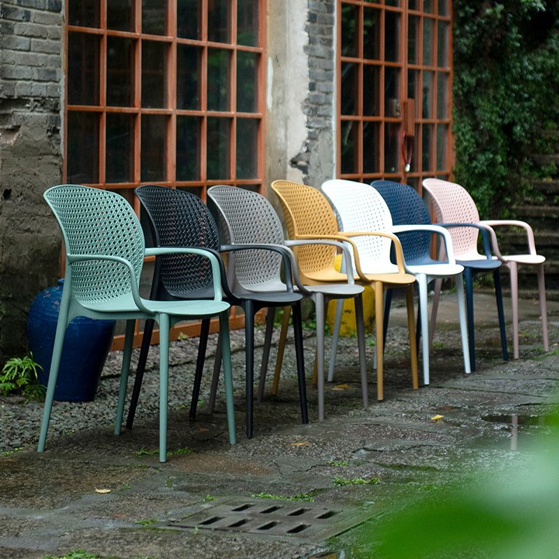 Glam Style Plastic Dining Arm Chair Matte Finish Dining Chair for Dinning Room