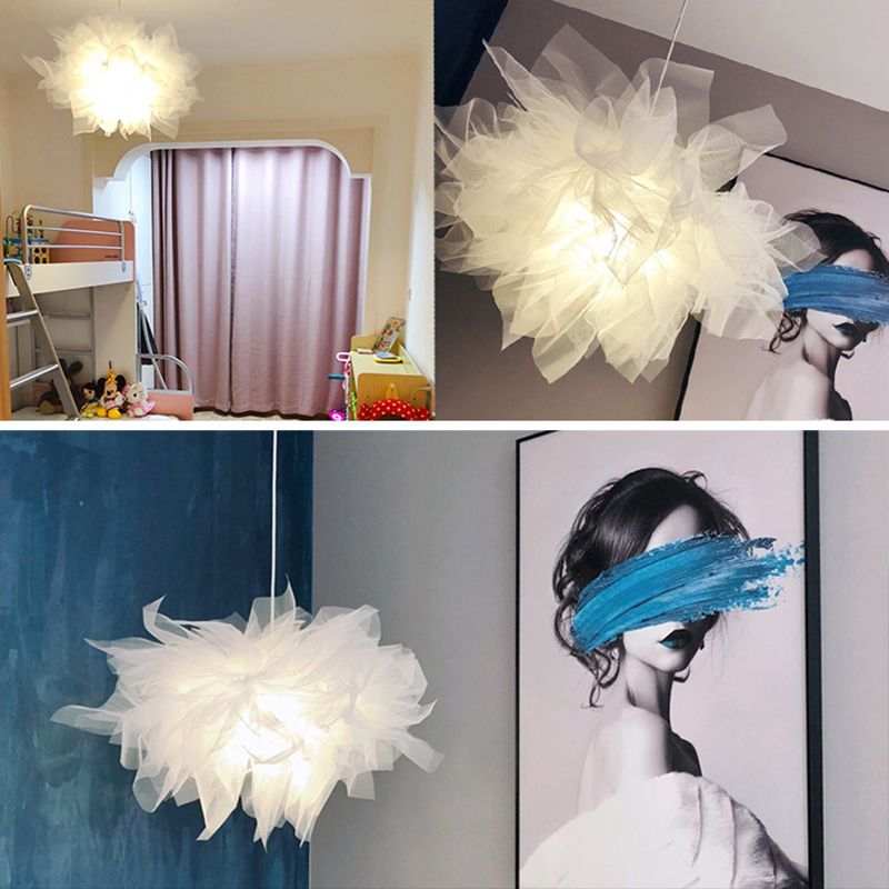 White Organza Fabric Shade Hanging Light Modern Style Single Light Creative Suspension Lamp for Garment Store