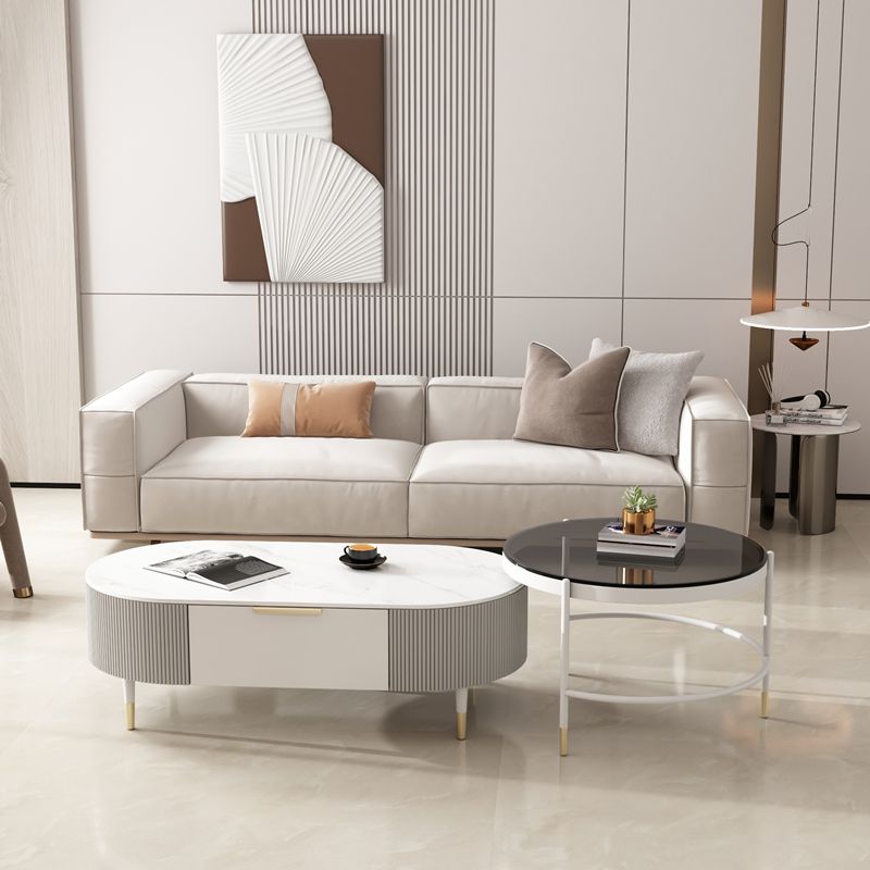 Glam Cocktail Table White 4 Legs Storage Coffee Cocktail Table