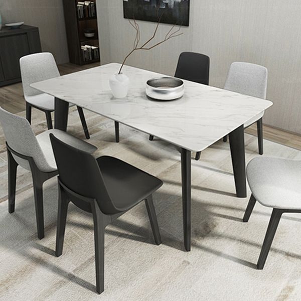 Sintered Stone White Dining Table Retro Modern 4 Legs Table for Dining Room